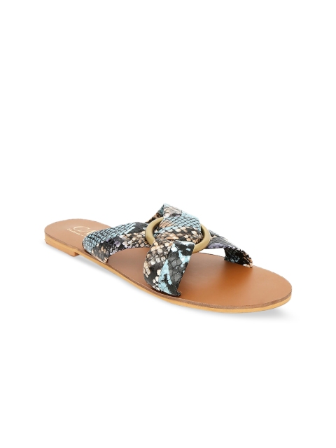 

CAI Women Blue Printed Leather Open Toe Flats