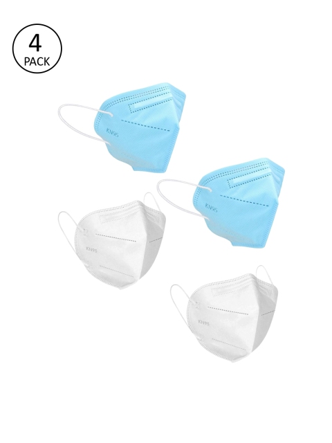 

OOMPH Unisex Blue & White Solid Pack of 4 Reusable 5-Layer KN95 Mask
