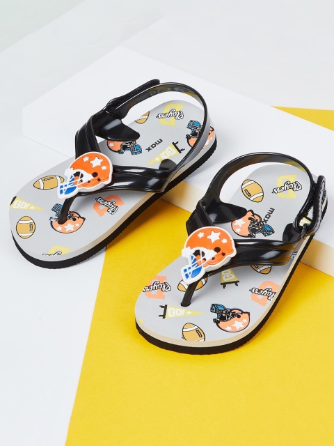 

max Boys Black & Grey Printed Thong Flip-Flops