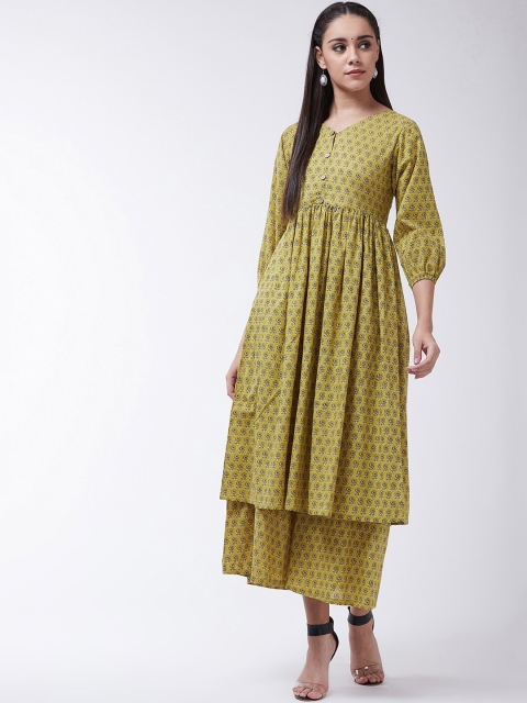 

InWeave Women Mustard Yellow & White Printed Anarkali Kurta