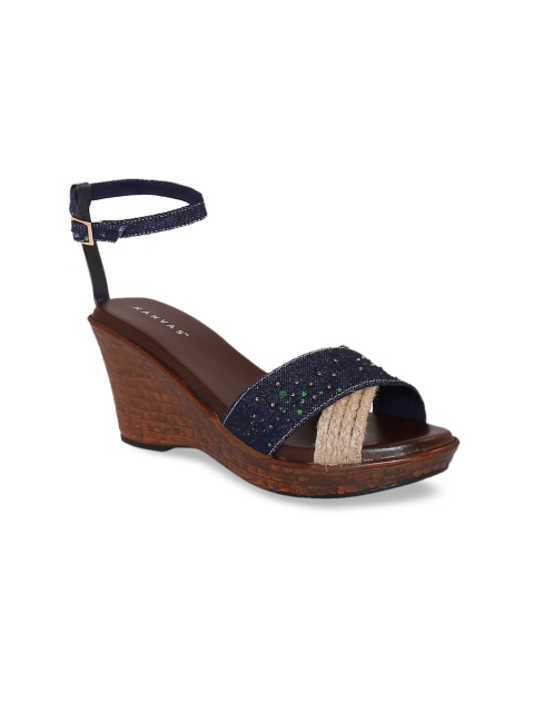 

Kanvas Women Navy Blue & Beige Woven Design Sandals