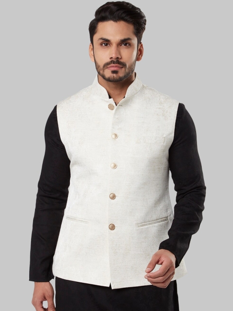 

Ethnix by Raymond Men White Solid Woven Nehru Jacket