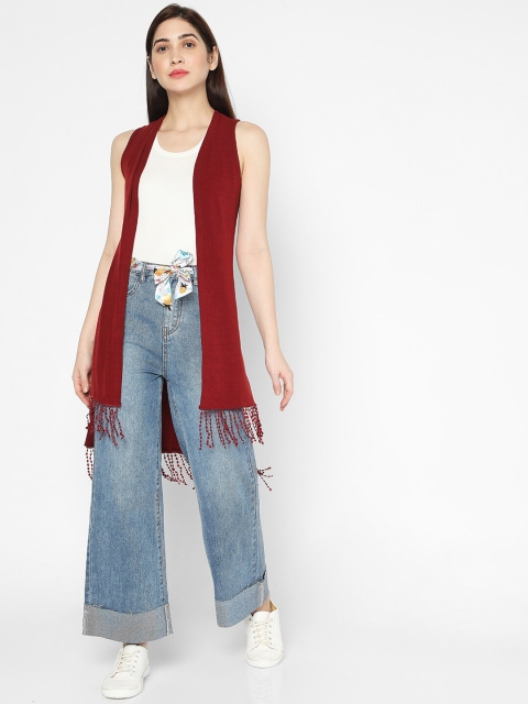 

Deal Jeans Women Maroon Solid Open Front Shrug