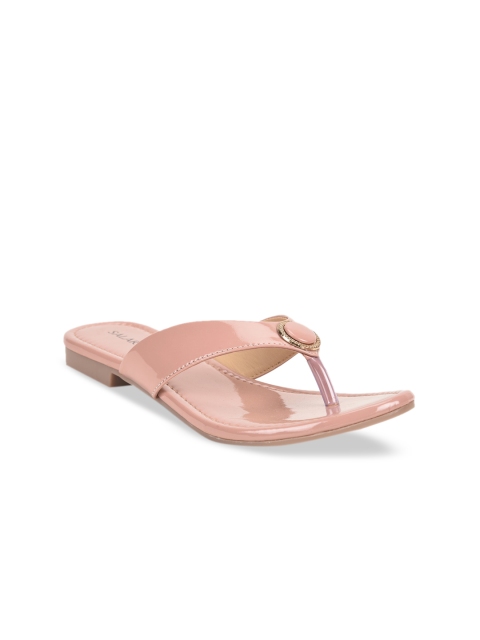 

SALARIO Women Nude-Coloured Solid PU Open Toe Flats