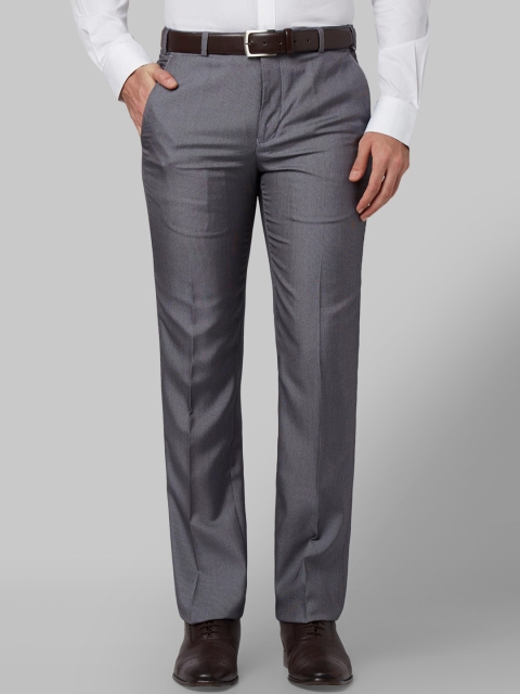 

Park Avenue Men Grey & Off-White Slim Fit Self Design Formal Trousers