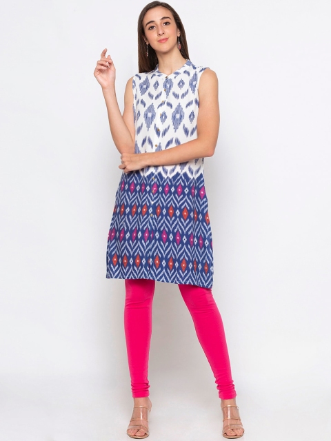 

Globus Women White & Blue Printed Straight Kurta