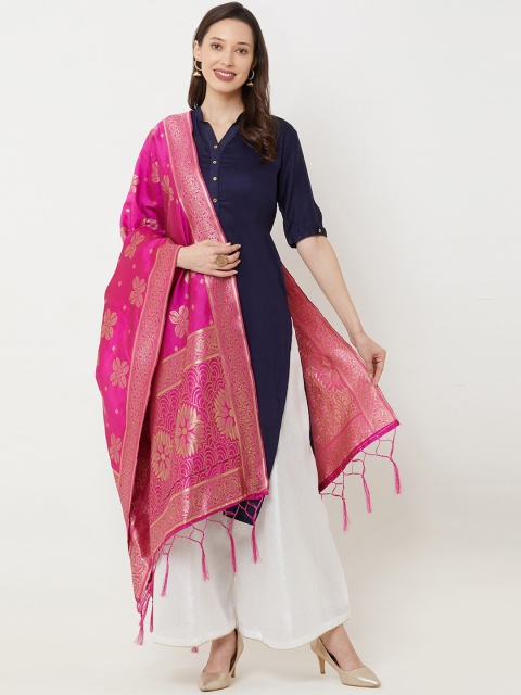 

Satrani Pink & Gold-Toned Woven Design Dupatta