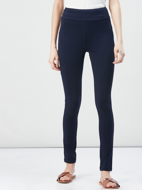 

max Women Navy Blue Solid Ankle-Length Leggings