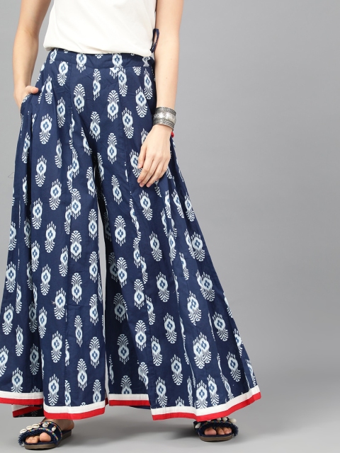 

AKS Women Blue & White Printed Flared Palazzos