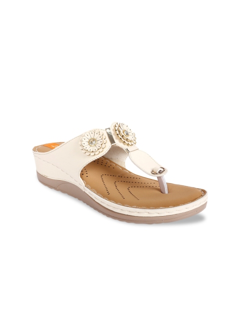 

ZAPATOZ Women Cream Embellished Comfort Heels