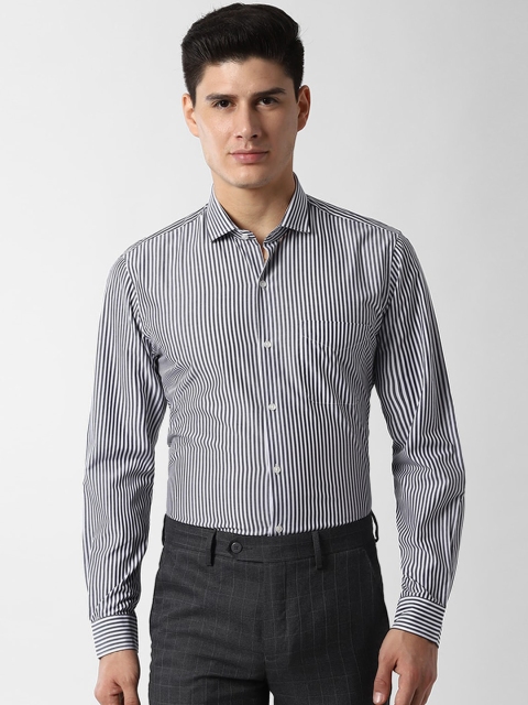 

Peter England Men Black & White Slim Fit Striped Formal Shirt