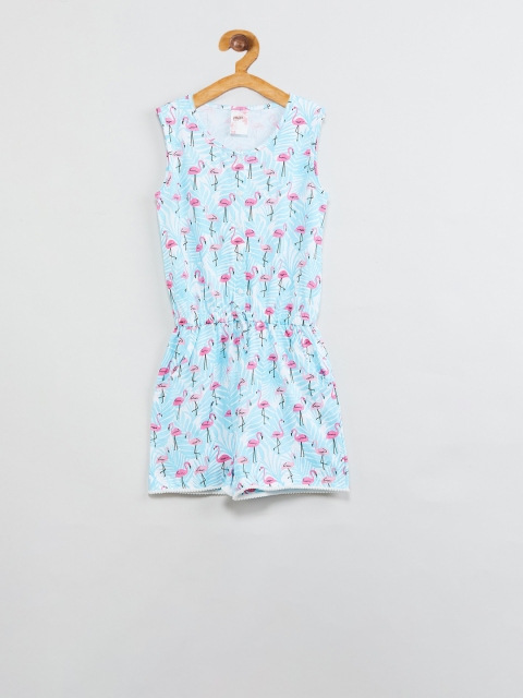 

max Girls Blue & Pink Printed Romper