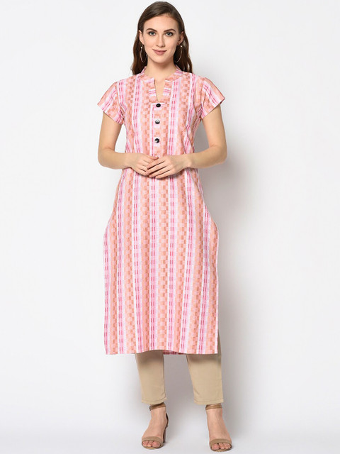 

Kvsfab Women Pink Printed Straight Kurta