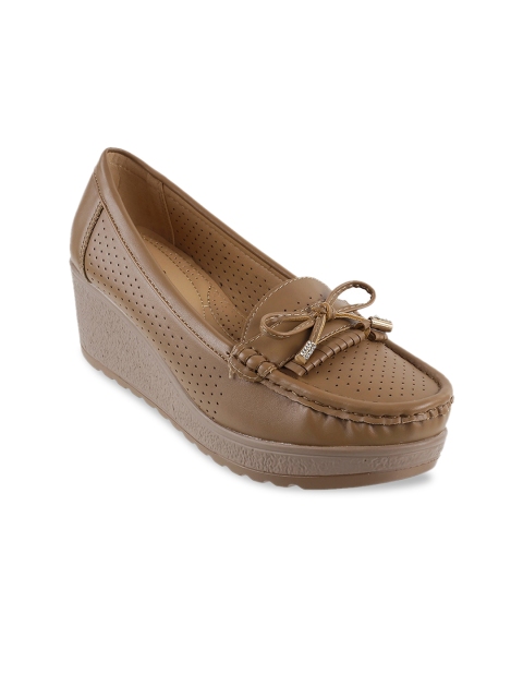 Metro Women Khaki-Coloured Textured Loafers