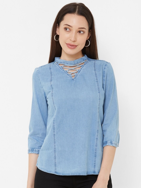 

Kraus Jeans Women Blue Solid Denim Top