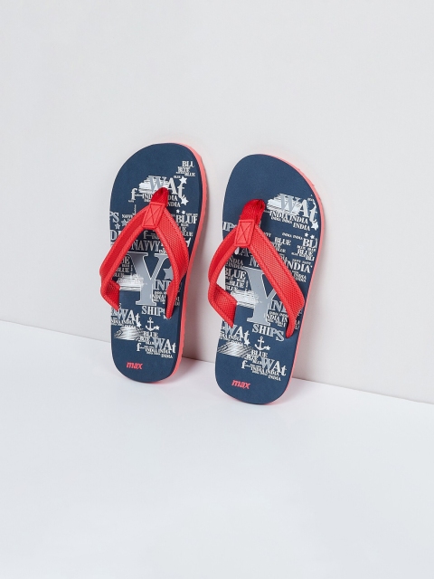 

max Boys Red & Navy Blue Printed Thong Flip-Flops