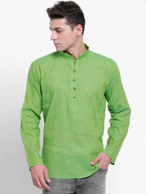 

RG DESIGNERS Men Green Printed Straight Kurta