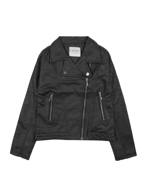 

Cherokee Girls Black Solid Biker Jacket