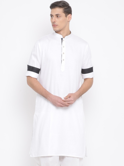 

VASTRAMAY Men White & Black Striped Straight Kurta