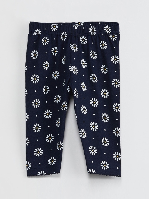 

max Infant Girls Navy Blue & White Printed Ankle-Length Leggings