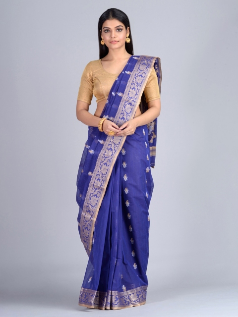 

Mitera Blue Pure Cotton Woven Design Taant Saree