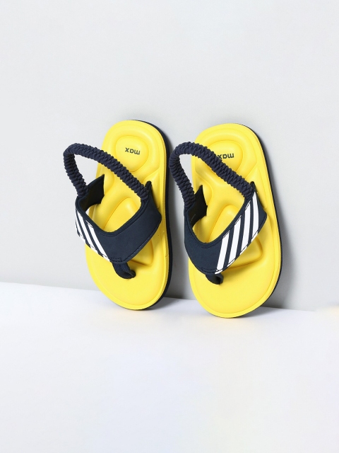 

max Boys Navy Blue & Yellow Striped Thong Flip-Flops