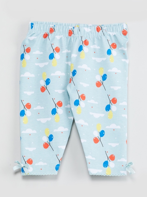 

max Girls Blue & White Printed Ankle-Length Leggings