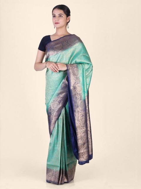 

CLAI WORLD Green & Navy Blue Silk Blend Woven Design Arani Handloom Saree