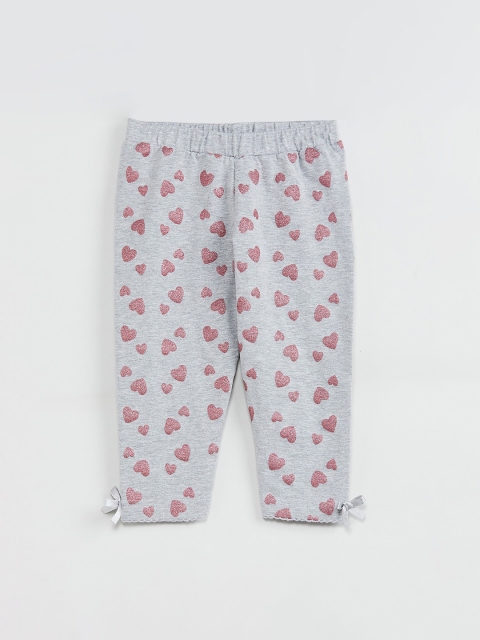 

max Infant Girls Grey & Pink Printed Ankle-Length Leggings