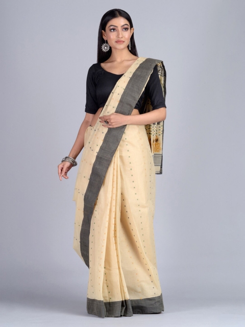 

Mitera Beige & Grey Pure Cotton Woven Design Taant Saree