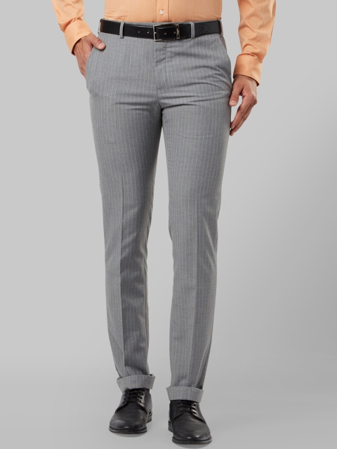 

Raymond Men Grey Slim Fit Striped Regular Trousers