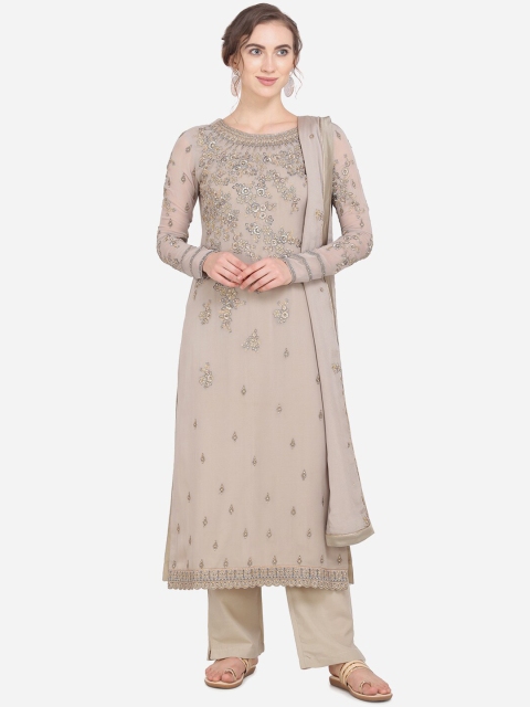 

Stylee LIFESTYLE Grey Poly Georgette Embroidered Unstitched Dress Material