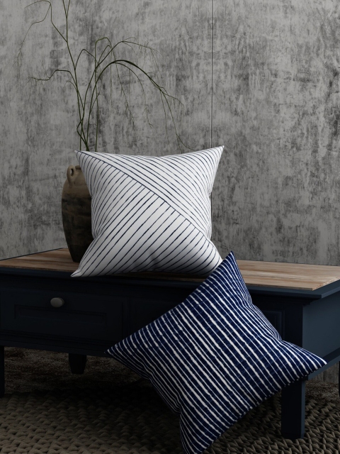 

EverHOME Navy Blue & White Set of 2 Striped Square Cushion Covers