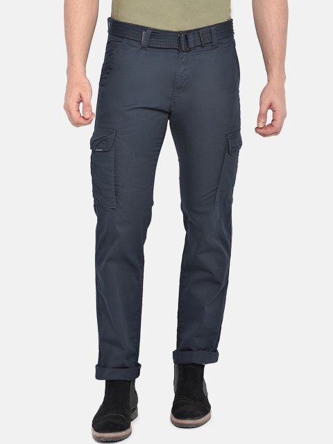 

beevee Men Navy Blue Relaxed Regular Fit Solid Cargos