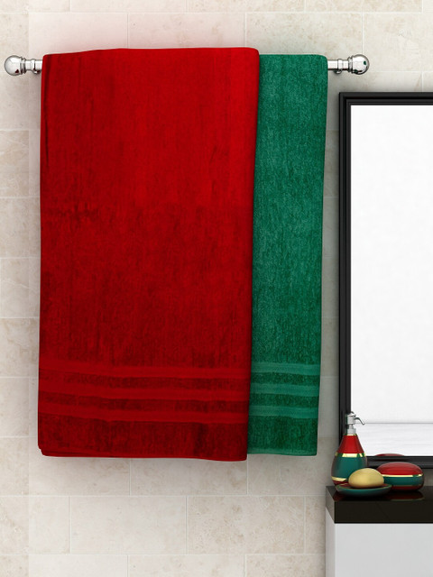 

Athom Trendz Unisex Set of 2 Solid 450 GSM Bath Towels, Green