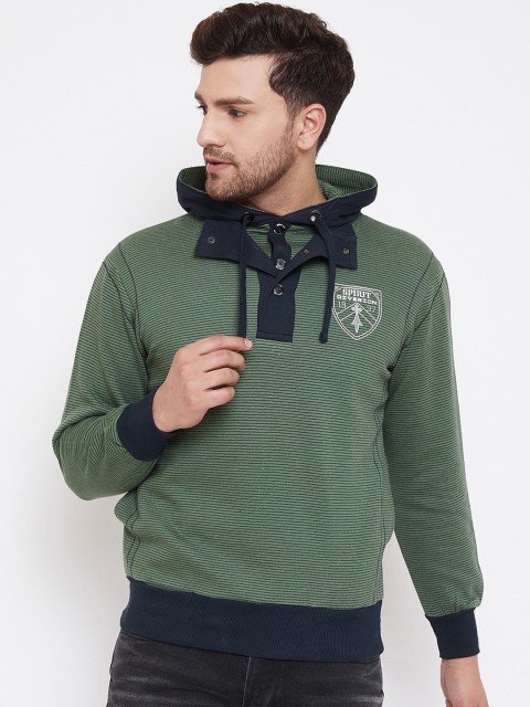 

Spirit Men Green & Black Striped Hooded Sweatshirt