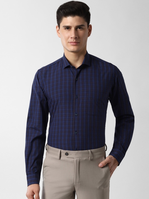 

Peter England Men Navy Blue Slim Fit Checked Formal Shirt