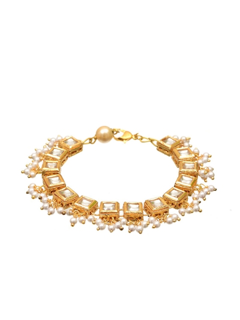

INDYA White Gold-Plated Kundan Beaded Link Bracelet