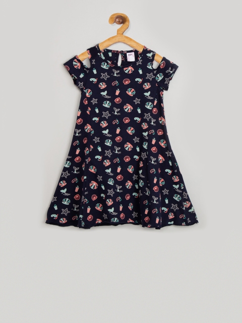

max Girls Navy Blue Printed A-Line Dress