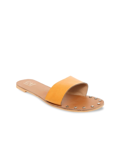 

CAI Women Mustard Solid Leather Open Toe Flats