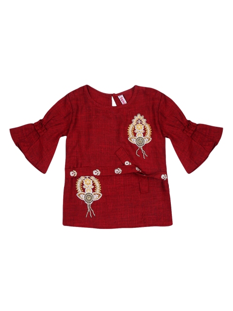 

Ishin DESIGNER STUDIO Girls Maroon Embroidered Top