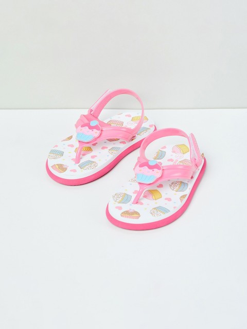

max Girls Pink & White Printed Thong Flip-Flops