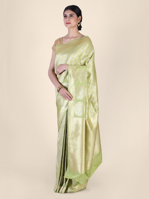 

Hastakala Lime Green & Gold-Toned Pure Silk Woven Design Saree