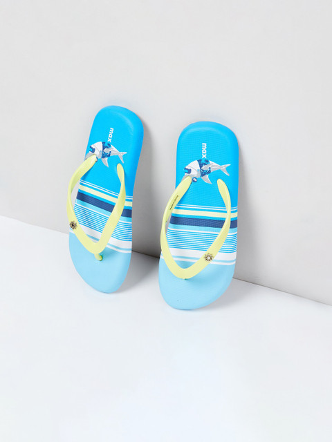

max Boys Blue & Yellow Printed Thong Flip-Flops