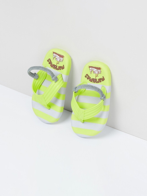 

max Boys Fluorescent Green & White Printed Thong Flip-Flops