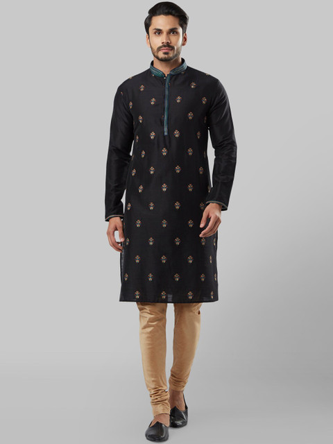 

Ethnix by Raymond Men Black Embroidered Straight Kurta