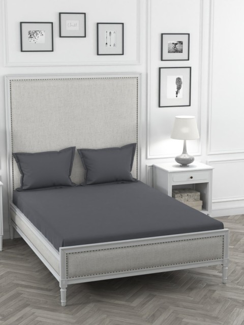 

Portico New York Grey Solid TC Cotton 1 Bedsheet with 2 Pillow Covers