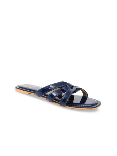 

CAI Women Navy Blue Solid Synthetic Patent Open Toe Flats