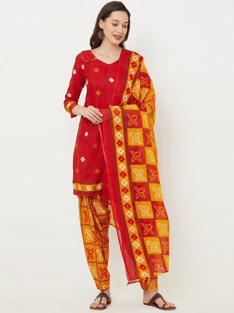 

Satrani Red & Orange Pure Cotton Unstitched Dress Material