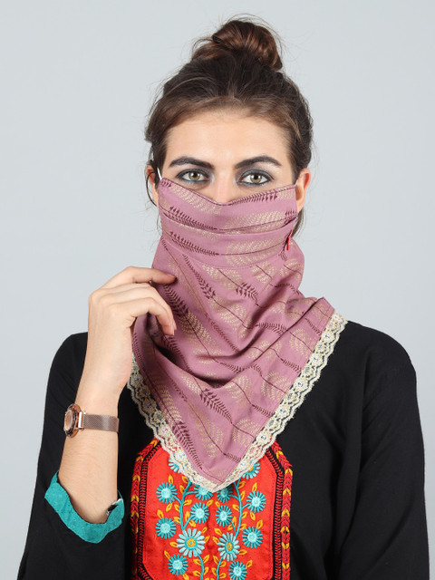 

Swiss Design Women Pink Printed 2-Ply Reusable Scarf Style Mask